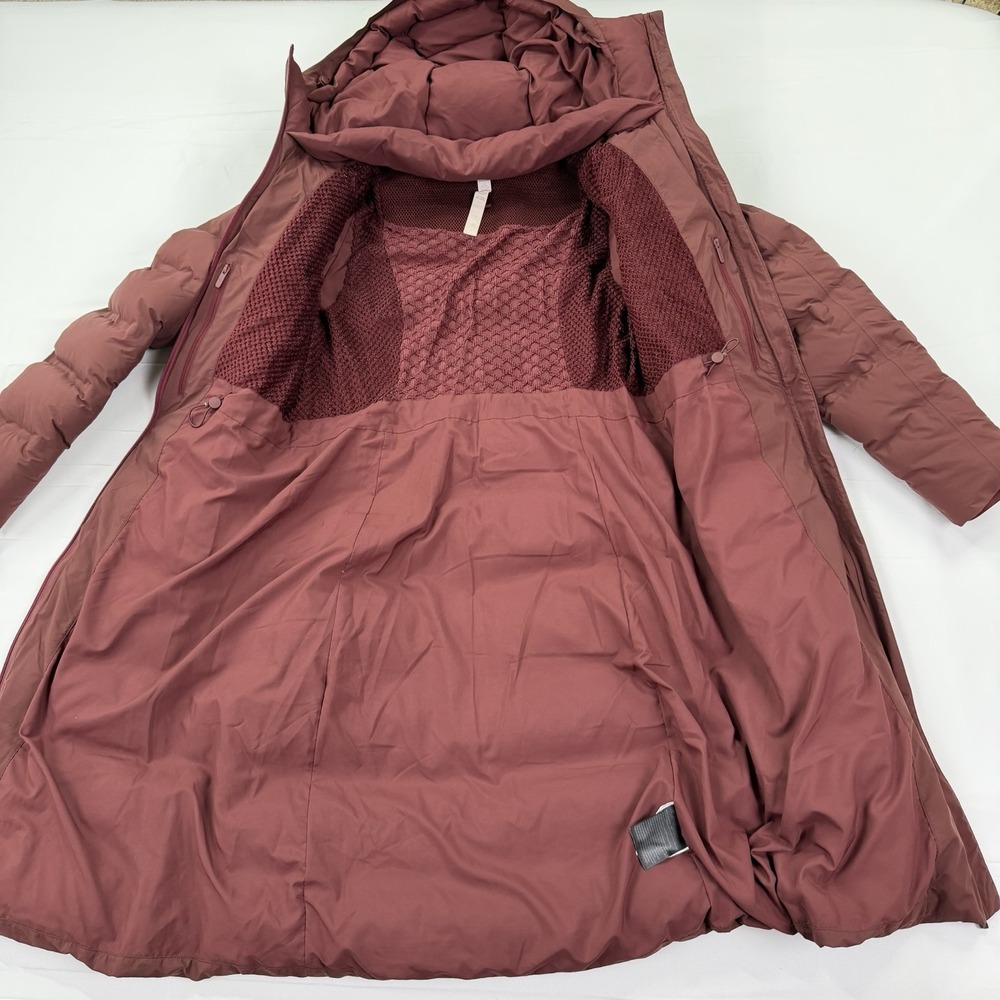 Lululemon Long Puffer Coat Women's 6 Burgundy Goose Down Hooded Winter Parka - Picture 12 of 16